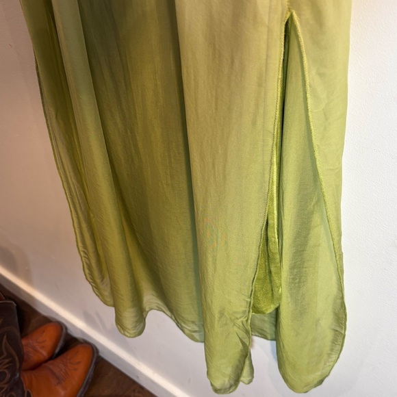 MEO MELI SZ M 100% Silk Millie White and Avocado Ombre Lined Maxi Dress - Picture 4 of 10